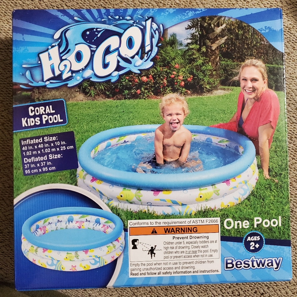 New in Box H2O GO! Coral Kids Pool 40" X 10" Fish Blue White